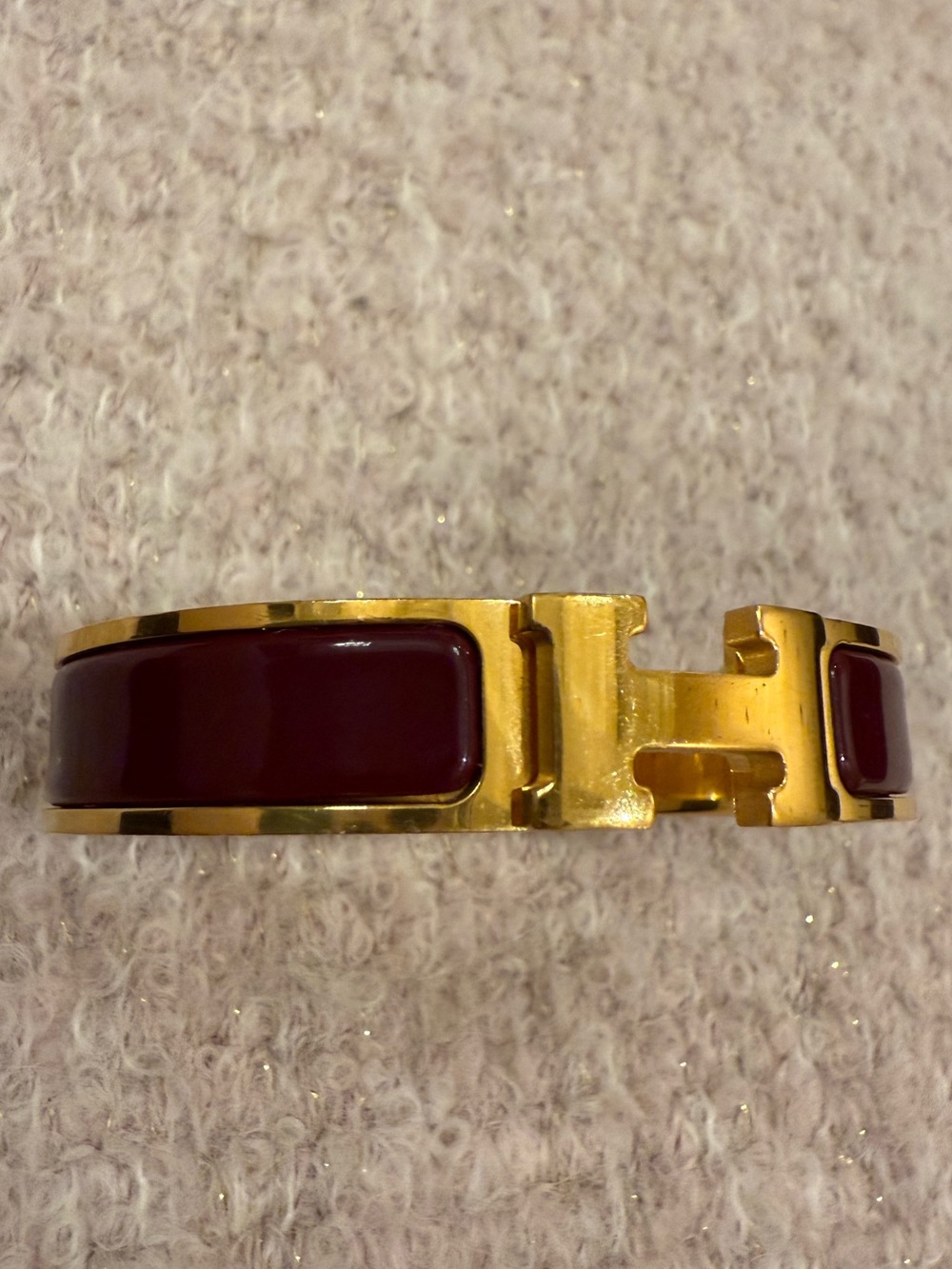 Hermes Gold and Burgundy Hinged Bangle Bracelet  authentic guaranteed PM